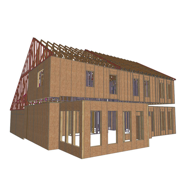 3D rendering of a conventional framed home