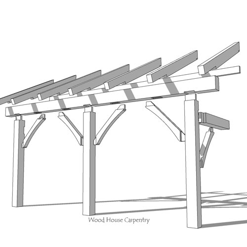 mortise and tenon timbers for a shed roof