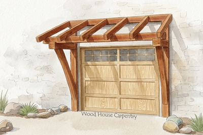 Watercolor rendering of a 1 car garage door eyebrow roof