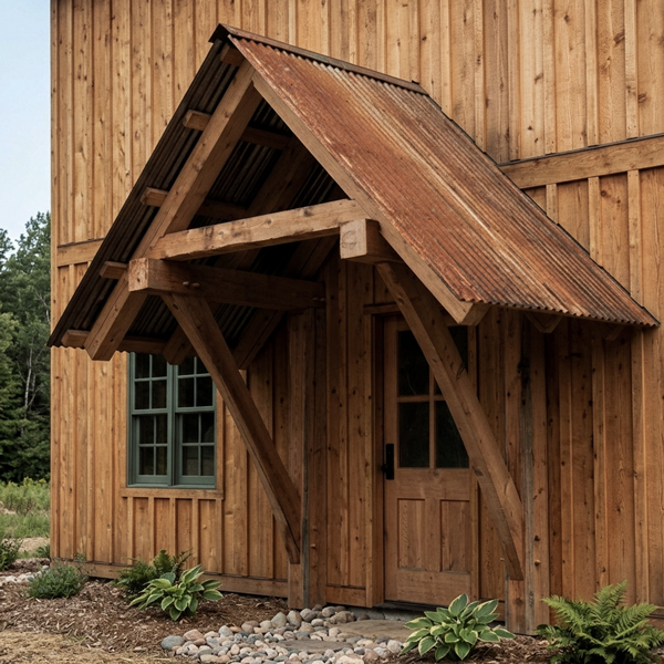White cedar entry porch roof