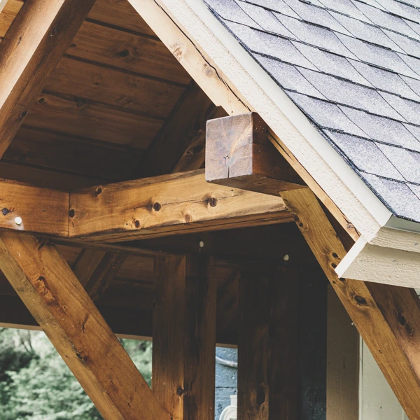 White cedar entry porch roof