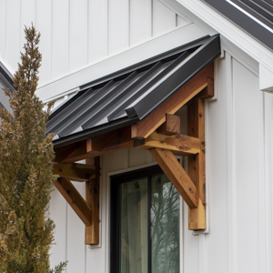 timber framed eyebrow roof over a window